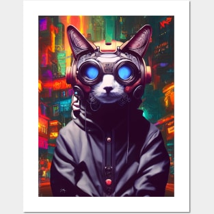 Techno Cat In Japan Neon City Posters and Art